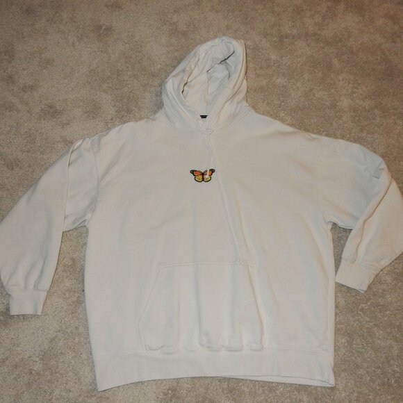 John Galt Brandy Melville Monarch Butterfly Oversized Hoodie White XL OS womens - Picture 1 of 8